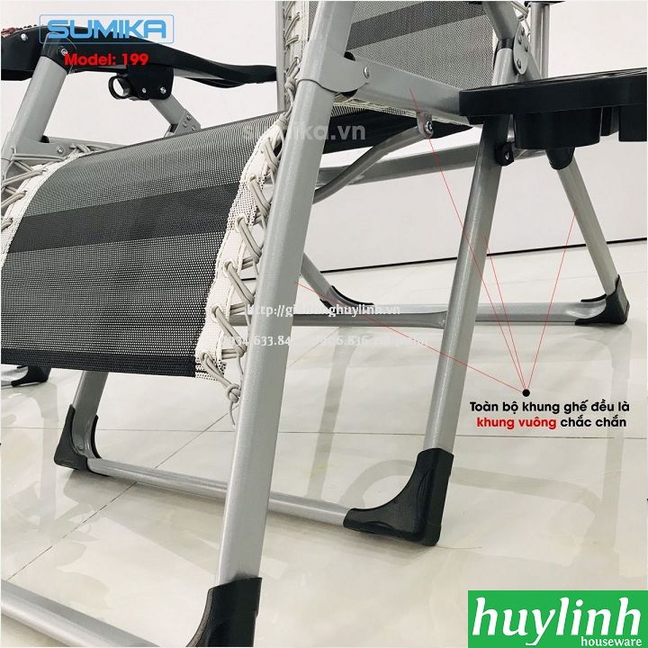 Ghế xếp thư giãn SUMIKA 199 - có lăn tay massage, khung vuông cao cấp, tải trọng 300kg