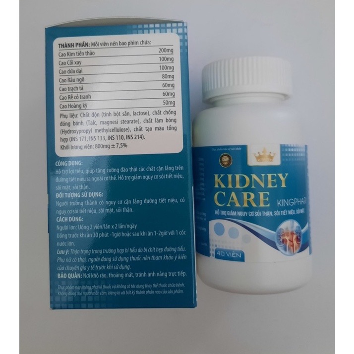 Viên uống lợi tiểu KIDNEY CARE Kingphar - hộp 40 viên - hỗ trỡ giảm nguy cơ sỏi thận , sỏi tiết niệu , sỏi mật