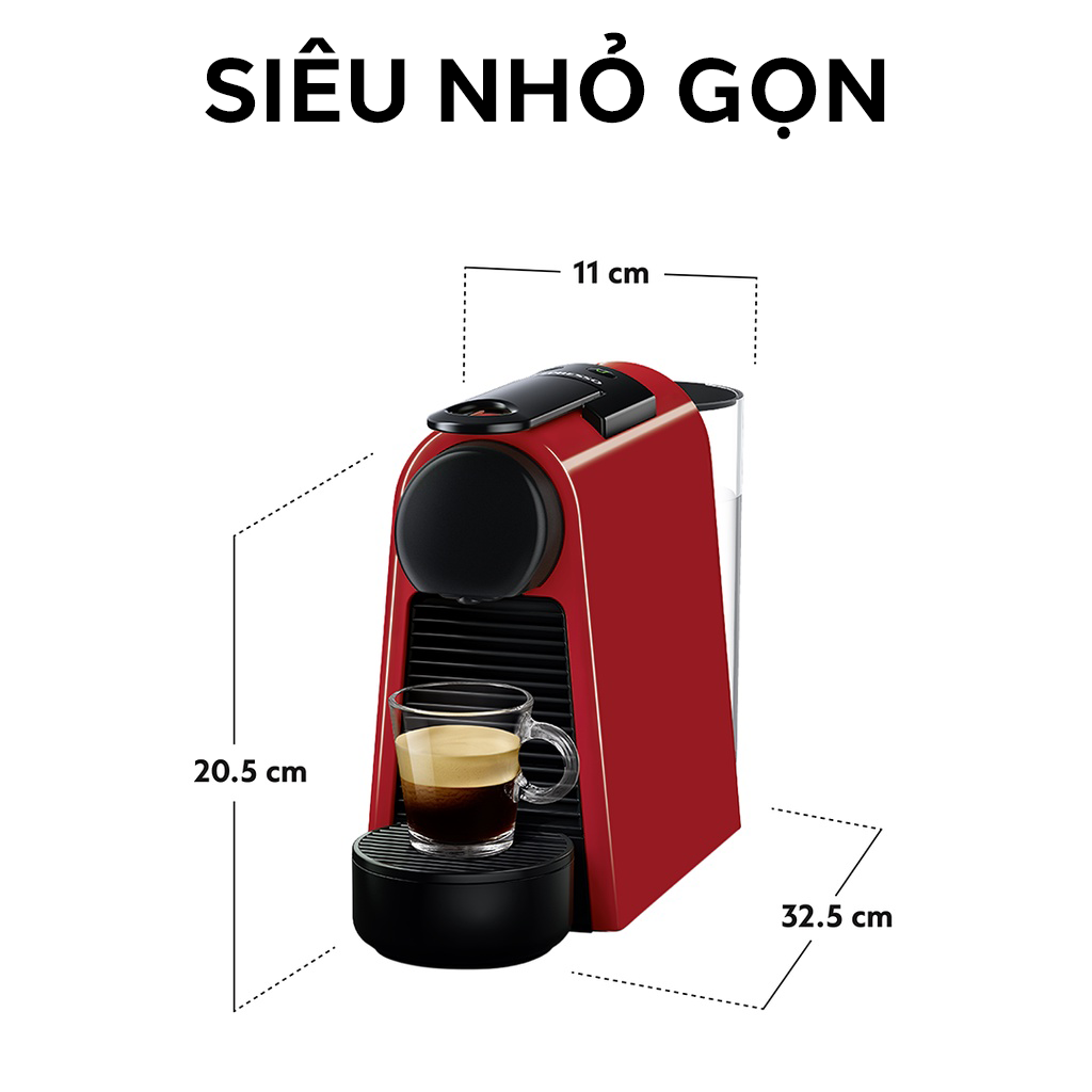 Bộ máy pha cà phê Nespresso Essenza Mini Đỏ &amp; máy đánh sữa Aeroccino 3 - Hàng chính hãng