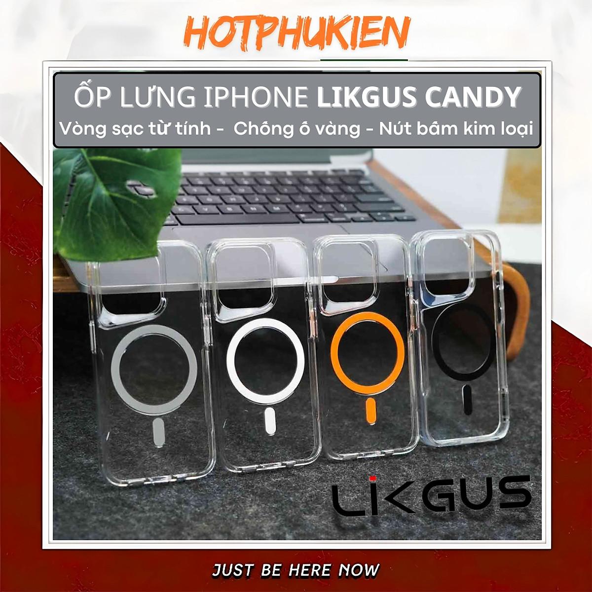 Ốp lưng chống sốc trong suốt chống ố vàng cho iPhone 12, 13 ,14 ,15 Pro Max hiệu Likgus CANDY, Nút bấm kim loại, viền bảo vệ camera - Hàng nhập khẩu