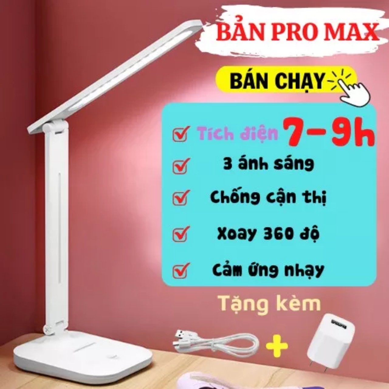 Đèn học tích điện , đèn bàn chống cận 3 chế độ sáng gấp gọn tiện lợi