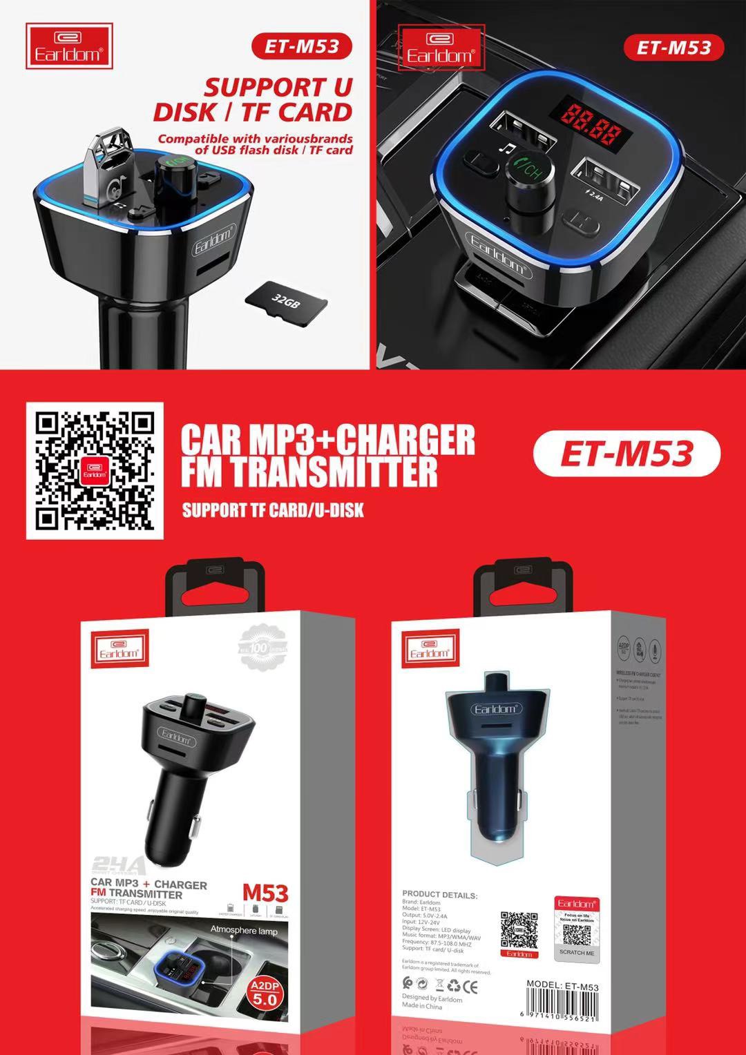 Tẩu Sạc Bluetooth Earldom M53 Hàng Chính Hãng