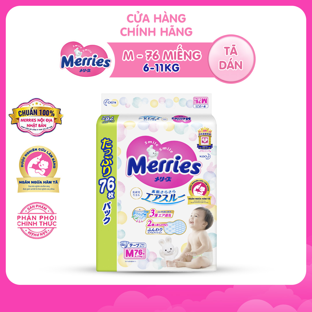 Đủ size Tã/bỉm dán Merries Jumbo đủ size M76/L64