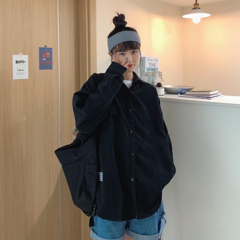 Áo Sơ Mi Nhung TĂM Unisex Form Rộng Ulzzang Hàn Quốc - Áo sơ mi nữ phong cách kiểu màu Vintage
