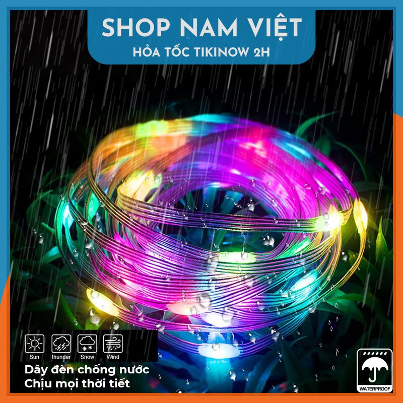 Led Đuổi Hạt Gạo RGB Quấn Cây Trang Trí Ngoài Trời Cảm Nhạc, Điều Khiển APP + Remote