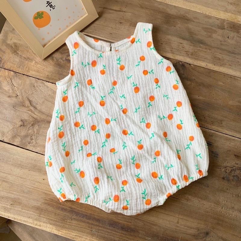 Vải xô muslin hình quả quýt cam nền be xô 2 lớp loại 1 mềm mịn