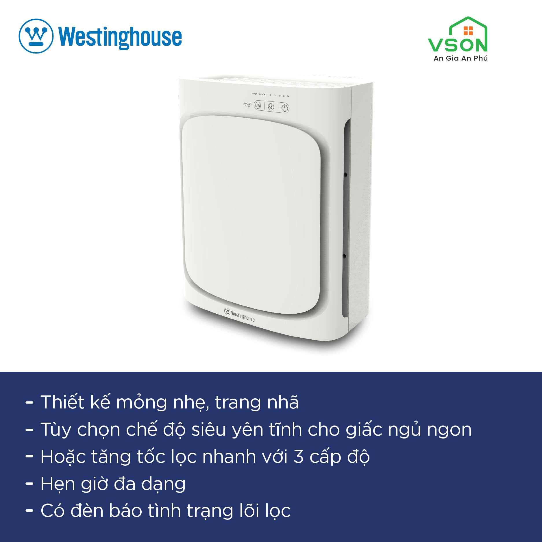 Máy lọc không khí WestingHouse WEAP8410 4 lớp lõi lọc - Đèn UV - Tạo ion âm - Khử mùi và lọc bụi, vi khuẩn làm sạch không khí - Công suất 28W - Hàng chính hãng Mỹ