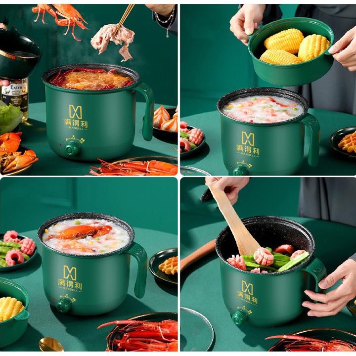 Ca Nấu Mì Cầm Tay, Nồi Lẩu Mini, Đa Năng Có Tay Cầm 1,8L - Nồi Lẩu Điện 2 Nấc Nhiệt Mẫu Mới 2021 Kèm Giá Hấp