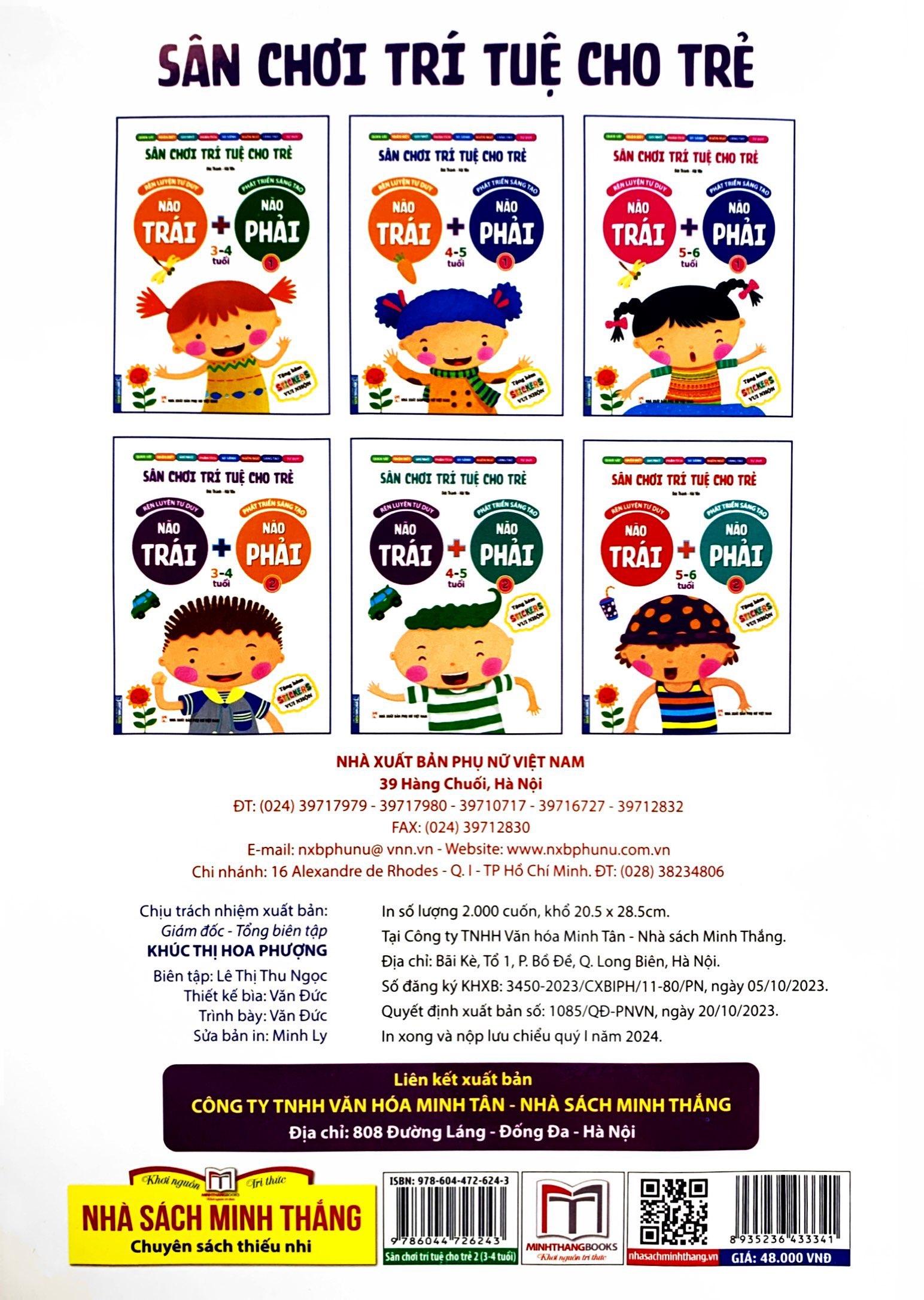 Sân Chơi Trí Tuệ Cho Trẻ - Rèn Luyện Tư Duy Não Trái + Phát Triển Sáng Tạo Não Phải - Dành Cho Bé 3-4 Tuổi - Tập 2