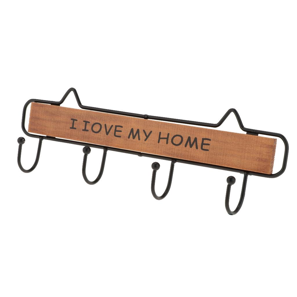 Multi-purpose Wall Mount Wood Metal Hanger Hooks for Coat Robe Brown 4 Hooks