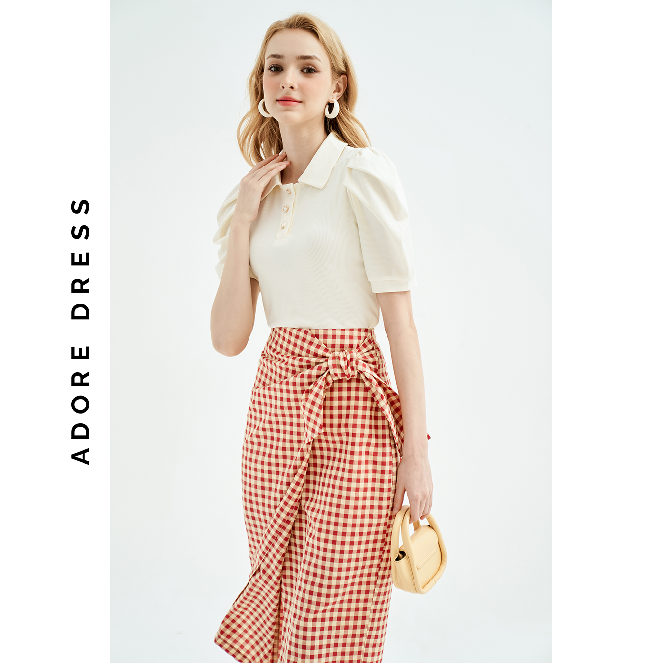 Chân váy Midi skirts resort style thô karo đỏ bèo gấu 311SK2024 ADORE DRESS