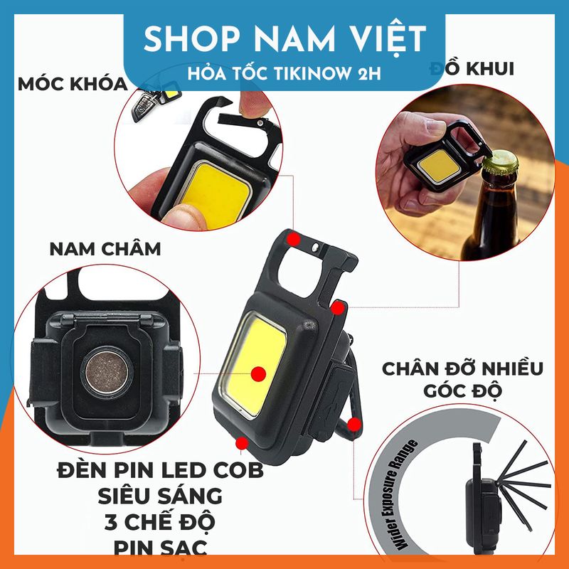 Đèn Pin Móc Khóa Led COB Siêu Sáng Chống Nước, Kiêm Đồ Khui