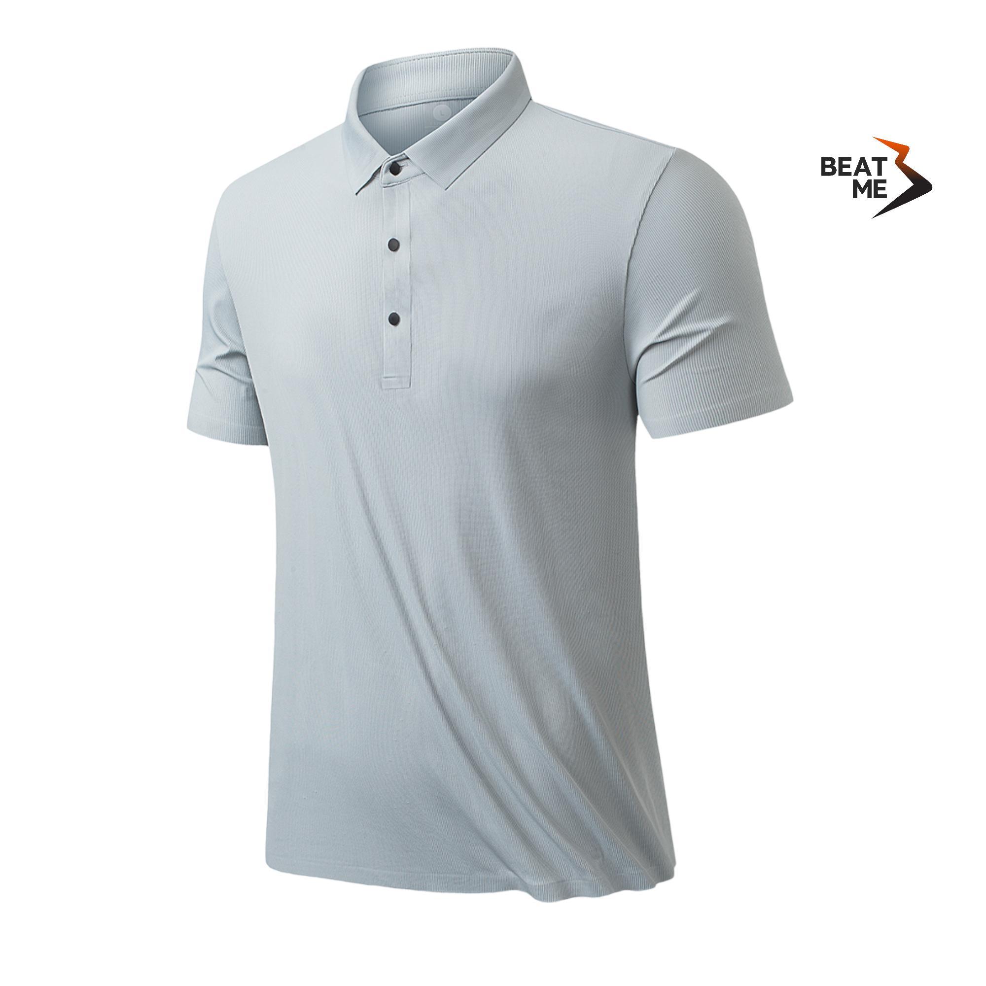Áo Thun Polo Phong Cách Thể Thao Tối Giản Không Nhăn Vải Silk Mát Lạnh Vân Vải 3D Màu Xám Beatme