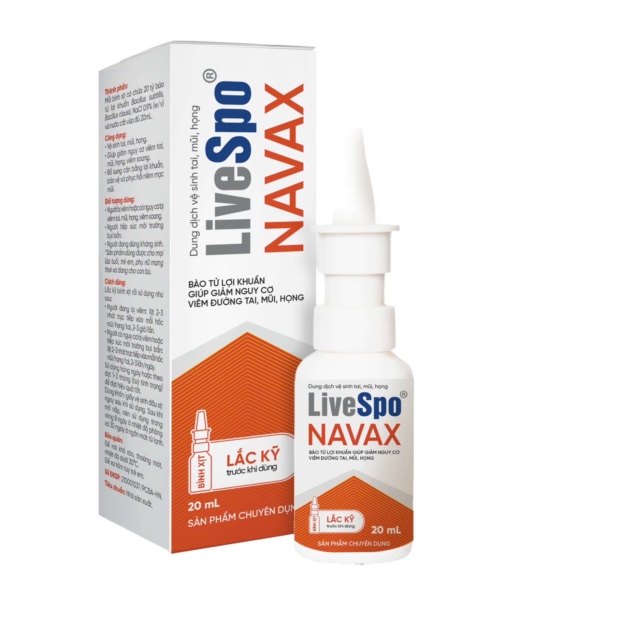 Bình xịt sẵn LiveSpo NAVAX Chuyên dụng - Giảm nguy cơ viêm tai mũi họng - Hộp nhựa 20ml