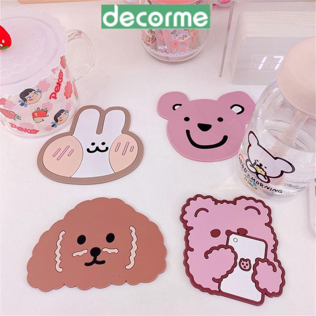 Đế Lót Ly Chống Trượt Bằng Cao Su Hình Thỏ Gấu Dễ Thương DecorMe Miếng lót cốc dẻo Cách nhiệt chống thấm nước