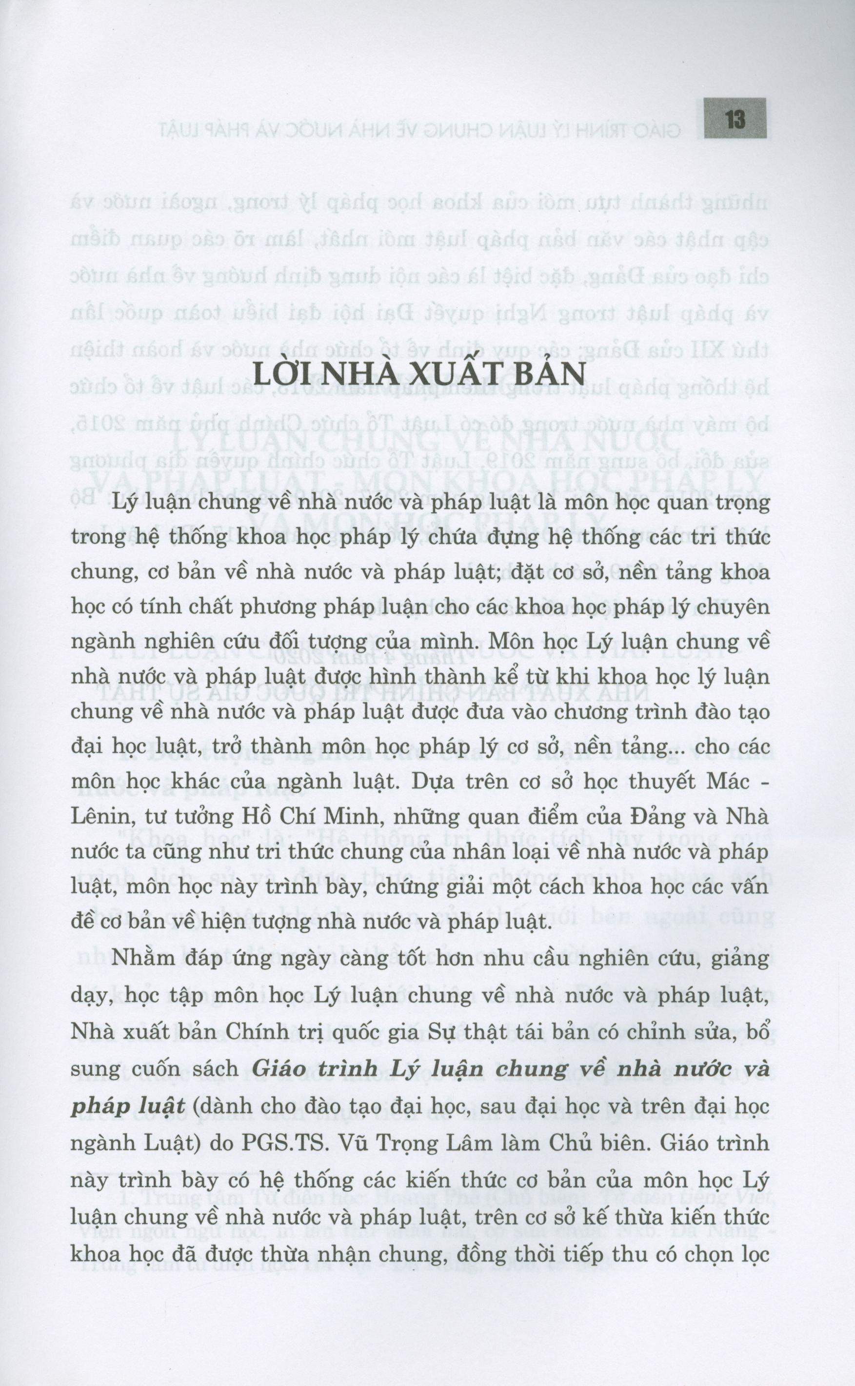 Giáo Trình Lý Luận Chung Về Nhà Nước Và Pháp Luật (Dành Cho Đào Tạo Đại Học, Sau Đại Học Và Trên Đại Học Ngành Luật) (Tái bản có chỉnh sửa, bổ sung)