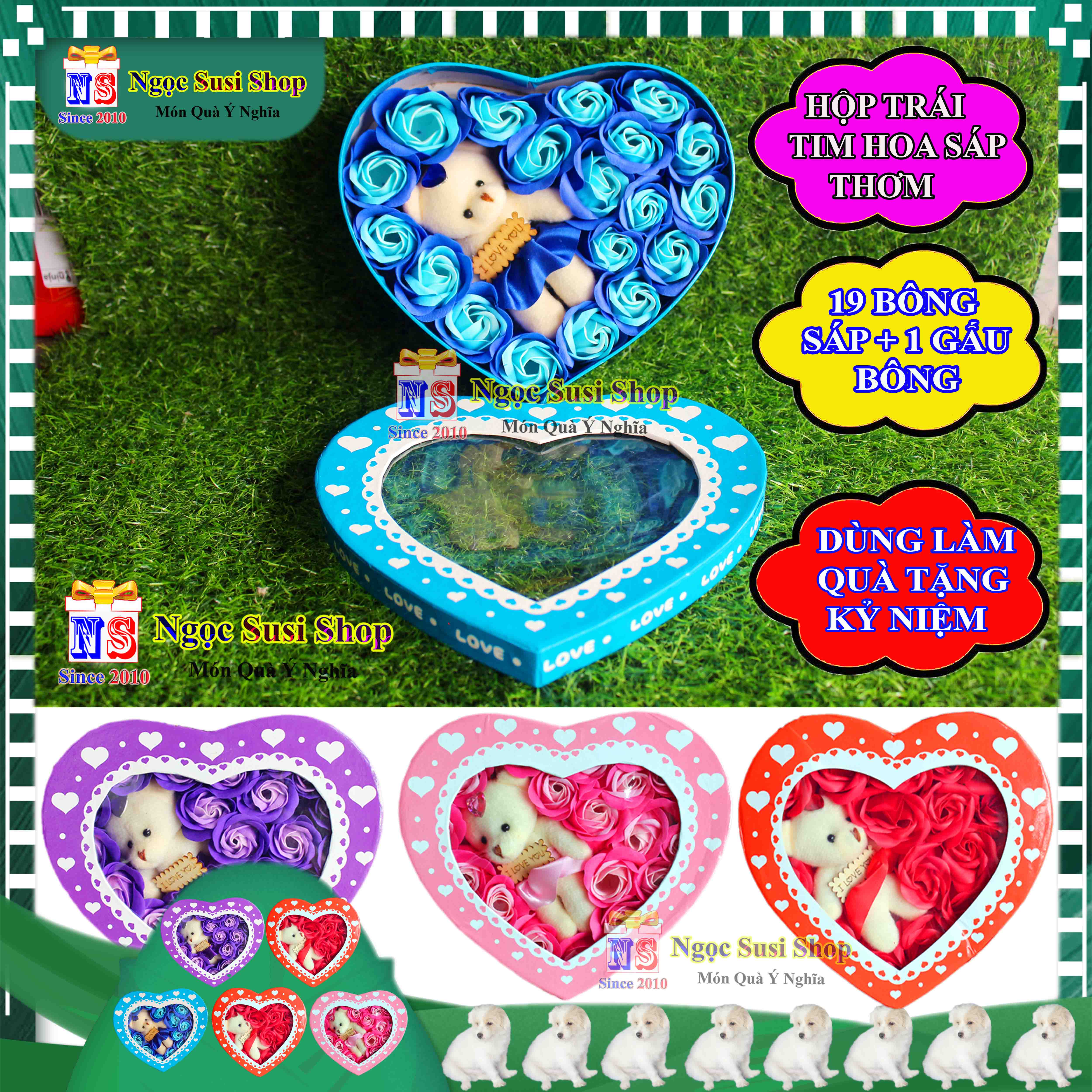 HỘP BÔNG HỒNG SÁP THƠM TRÁI TIM KÈM GẤU BÔNG SIÊU ĐẸP - HỘP QUÀ HOA SÁP THƠM