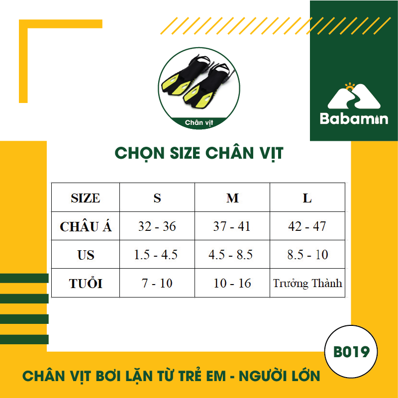 Chân Vịt Bơi Lặn Chống Trượt, Dây Điều Chỉnh Chuyên Nghiệp - Cho Trẻ Em 10 Tuổi đến Trưởng Thành – B019