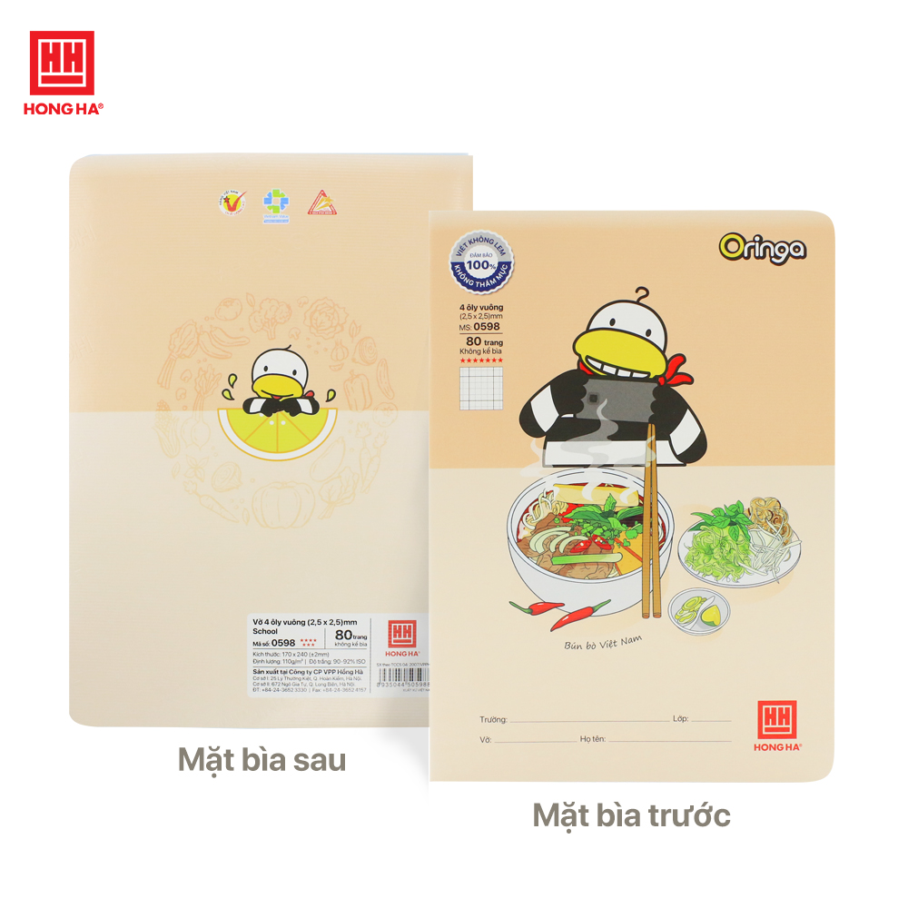 Vở 4 ô ly 80 trang Hồng Hà School Oringa định lượng 110gsm - 0598