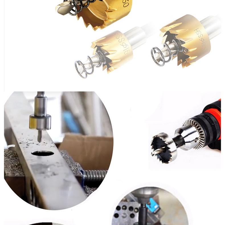 Bộ 5 Mũi Khoan Khoét Lỗ Thép HSS V1 Kích Thước 16mm - 30mm Có Mũi Định Tâm