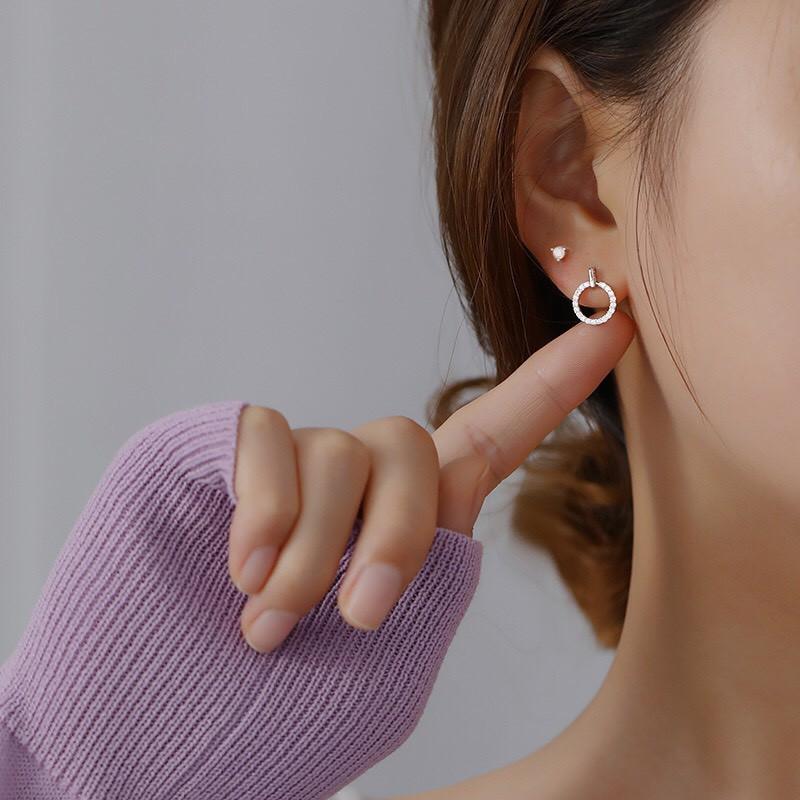 Khuyên tai nữ Pansy store, bông tai nữ bạc 950, bông tai tròn đính đá