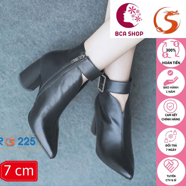 Giày bốt nữ cổ thấp 8p RO225 ROSATA tại BCASHOP da lì thời trang cao cấp kết hợp xẻ tim và vòng sành điệu, đẳng cấp và độc lạ - màu đen