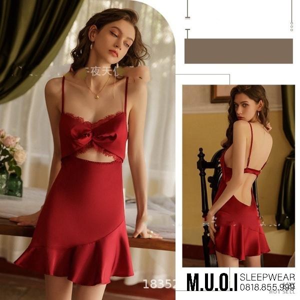 Váy ngủ sexy Quảng Châu-Sx 41 Váy ngủ lụa xoắn ngực phối ren chân váy đuôi cá QCCC Muối Sleepwear-sẵn