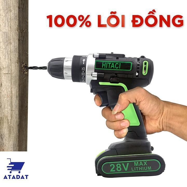 MÁY KHOAN BẮT VÍT HITACHI - MÁY KHOAN DÙNG PIN HITACHI 28V - TẶNG MŨI KHOAN + MŨI BẮT VÍT