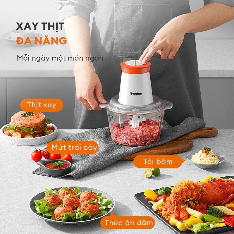 Máy xay thịt thực phẩm đa năng GAABOR 2L công suất 300W xay thịt cá rau củ quả, xay hạt - Hàng chính hãng