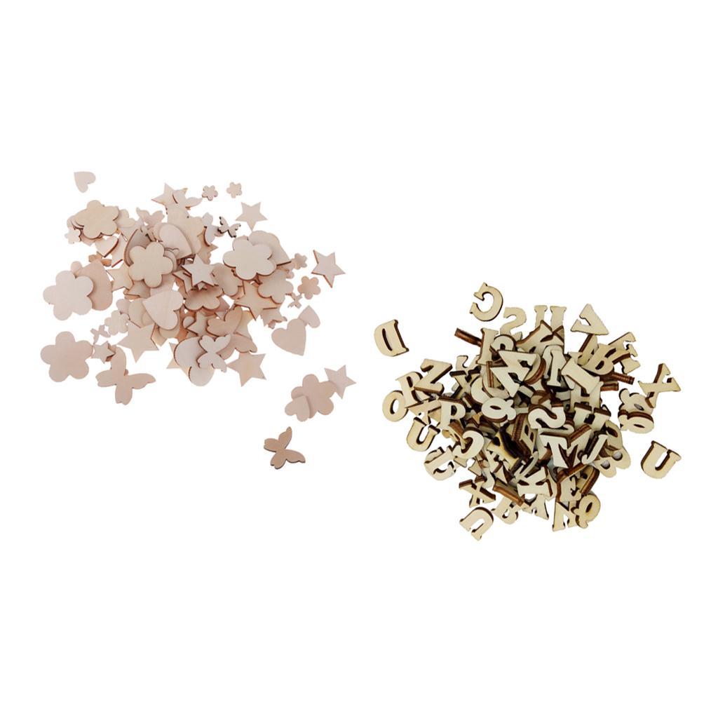 200x MDF Wooden Shape Craft Embellishments Wood Craft Art Star Flower Heart