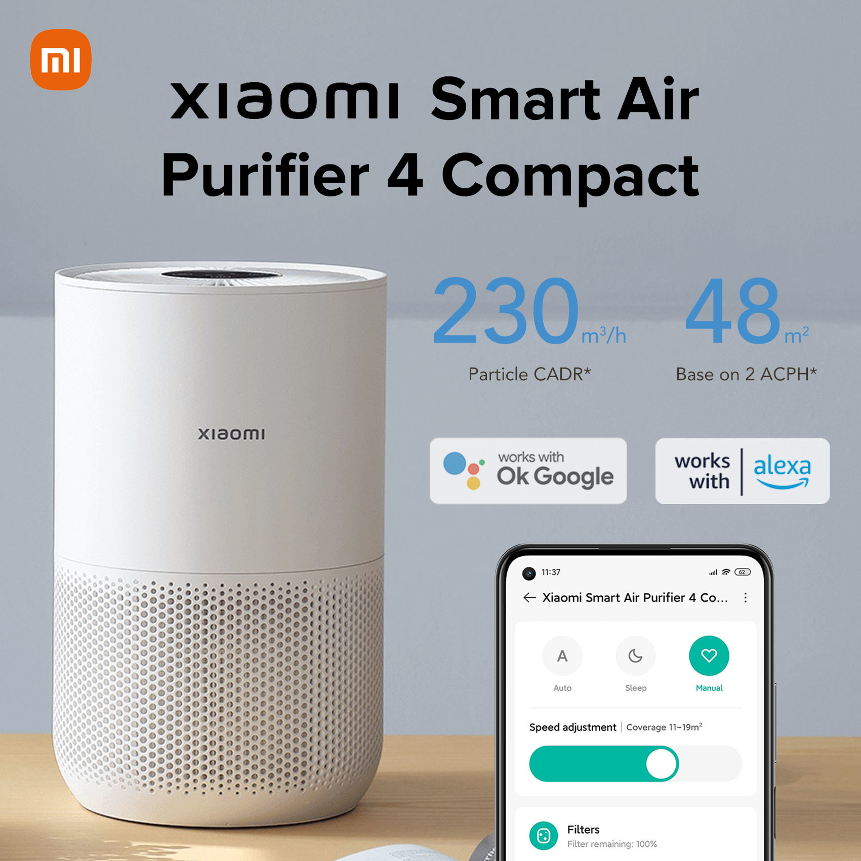 Máy lọc không khí Xiaomi Mi Smart Air Purifier 4 Compact EU BHR5860EU - Hàng chính hãng