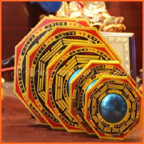 Gương Bát quái Tiên Thiên Lồi/Lõm Cạnh Vàng tặng Móc treo,Ngũ vị bao sái