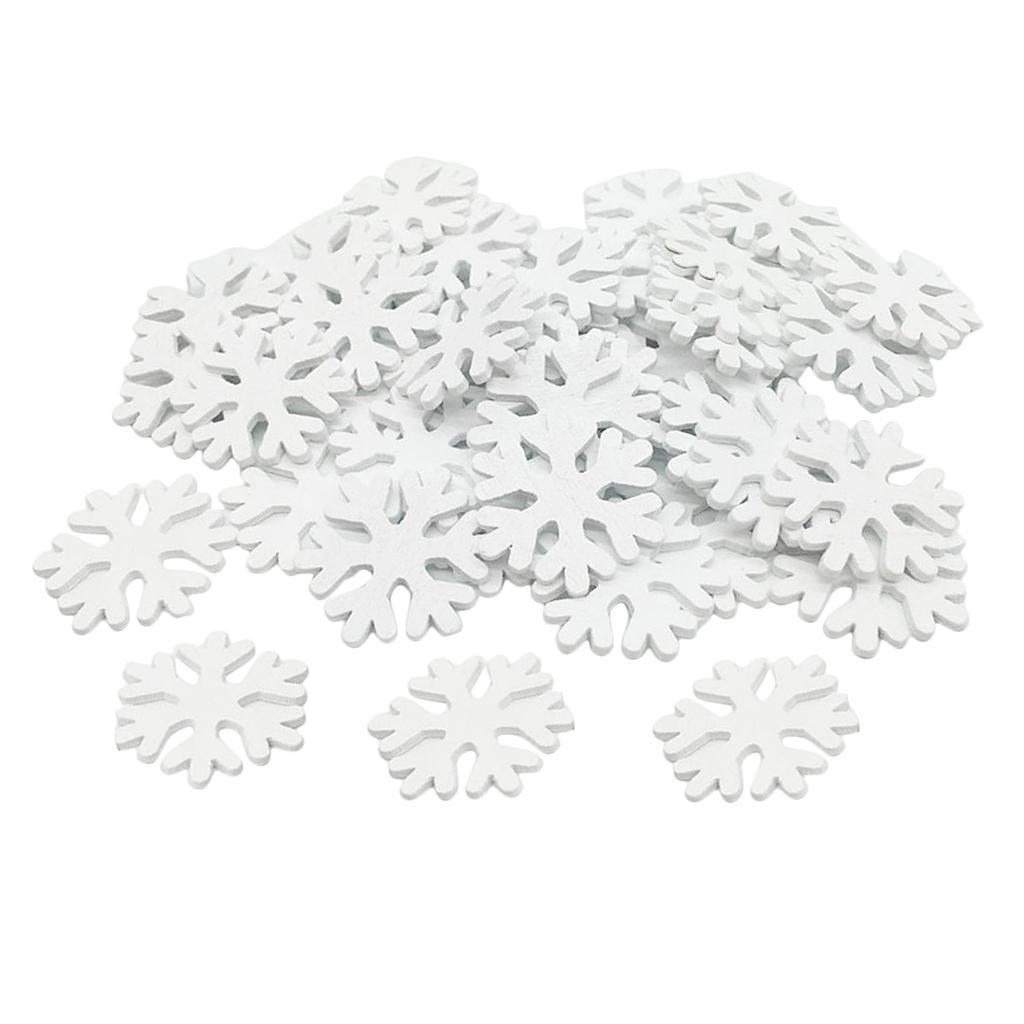 100 Pieces Pure White Wooden Snowflake Cutouts Craft Embellishment Wood Ornament for Wedding Christmas DIY Decor