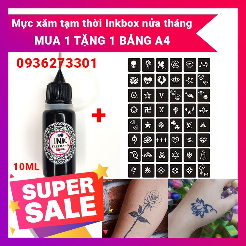 Mực xăm tạm thời INBOX nửa tháng tặng 1 bảng khuôn A4