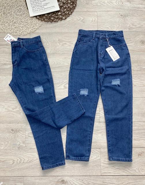Quần baggy jean xanh đậm rách cơ bản, hình thật tự chụp