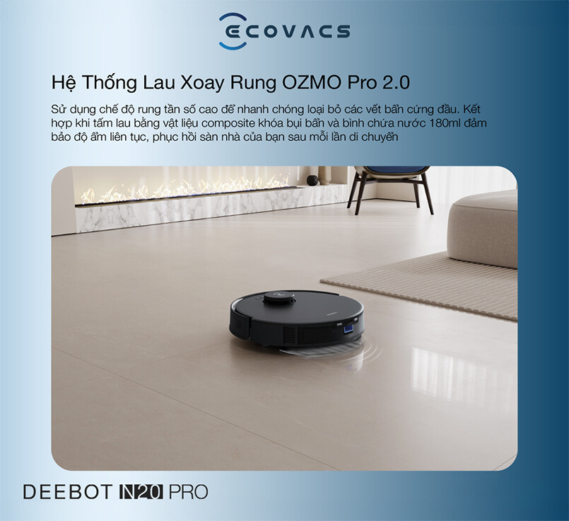 Robot Hút Bụi Lau Nhà Ecovacs Deebot N10 Kết Nối App Lực Hút 4300 Pa Phù Hợp Diện Tích 300m2 Công Suất 40 W - Hàng Chính Hãng