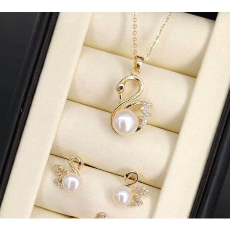 Bộ Trang Sức Bạc s925 Ngọc Trai Thật Nước Ngọt Hình Thiên Nga - Trường Thịnh Ngọc Trai