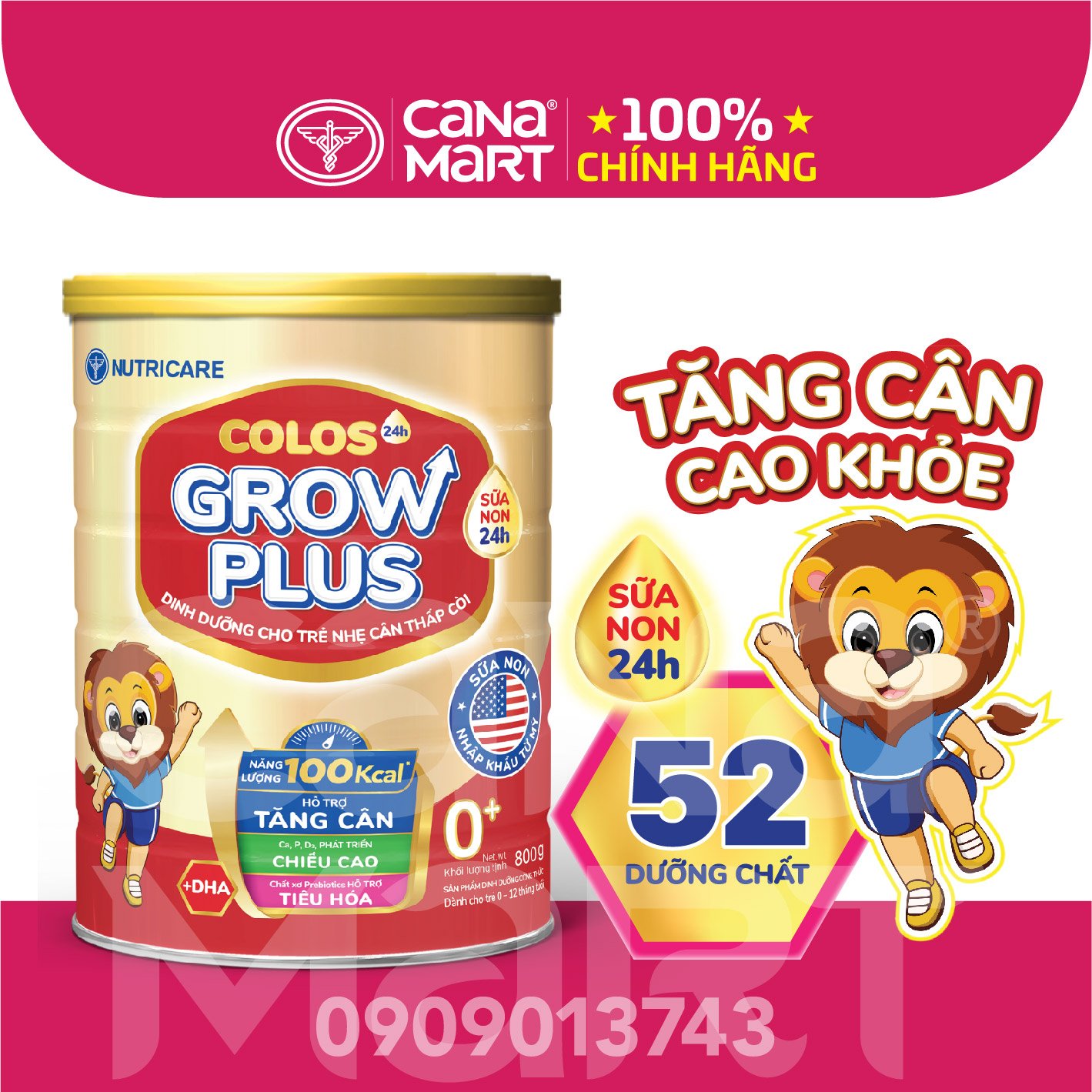 Sữa bột Nutricare Colos 24h Grow Plus 0+ giúp trẻ phát triển toàn diện (800g)