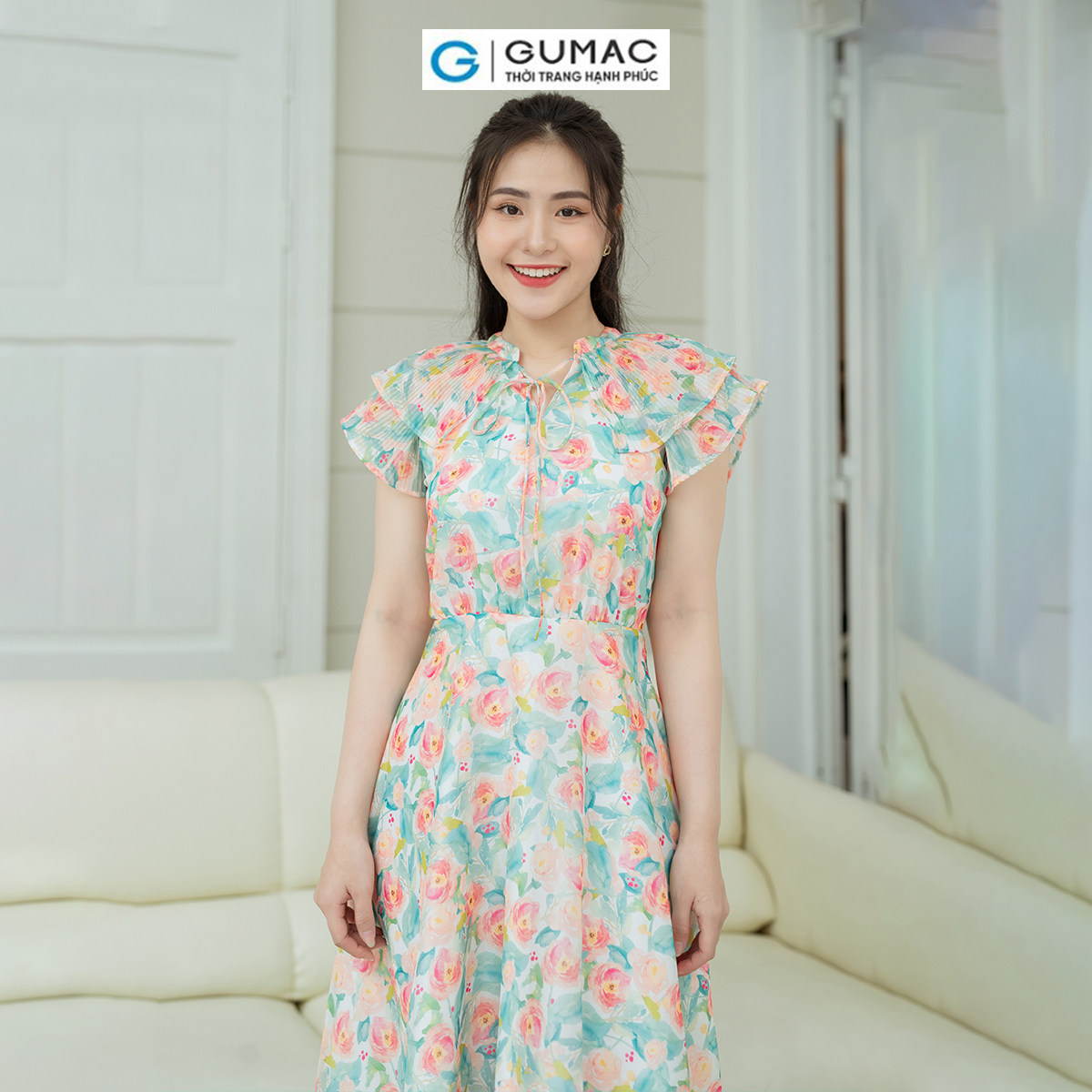 Đầm xòe phối dập ly GUMAC DD08060
