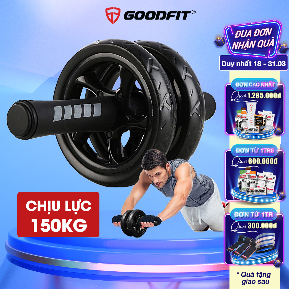 Con lăn tập bụng, con lăn tập cơ bụng 2 bánh GoodFit tay cầm lõi thép chịu tải 150kg, tập gym tại nhà Goodfit GF601AB