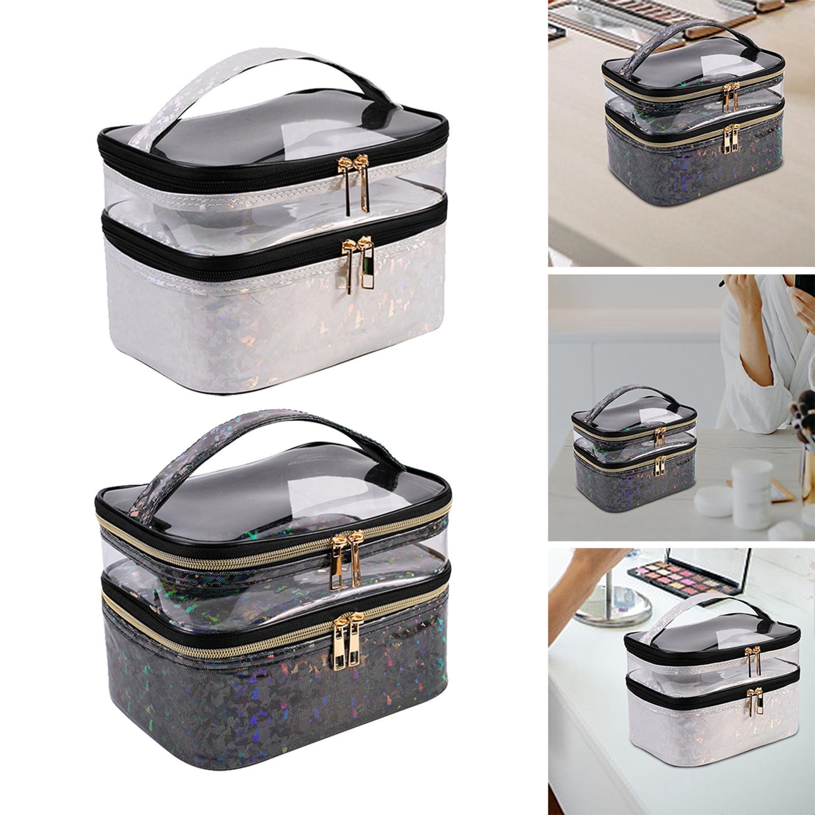 2Pcs Double Layer Cosmetic Bag Makeup Bag Toiletry Bag