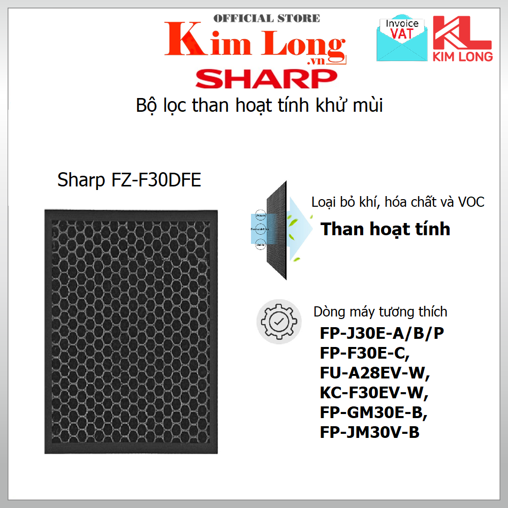 FZ-F30DFE | Màng lọc than hoạt tính máy Sharp J30E-A, J30E-B, JM30V-B, F30EV-W - Hàng chính hãng