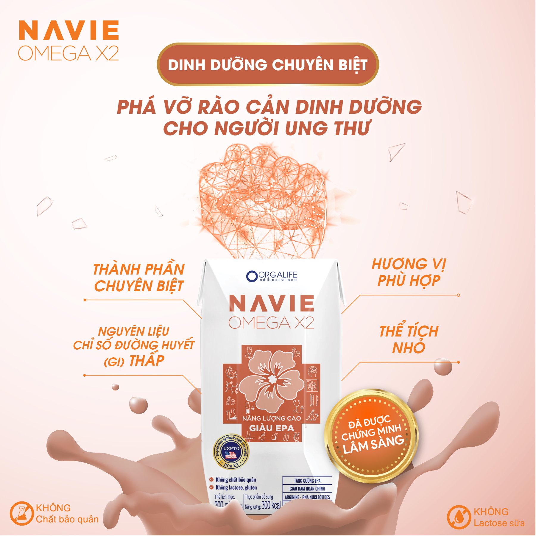 Thùng 36 Hộp thực phẩm dinh dưỡng y học Navie OmegaX2 - Dinh dưỡng chuyên hỗ trợ phục hồi nhanh cho bệnh nhân Ung Thư