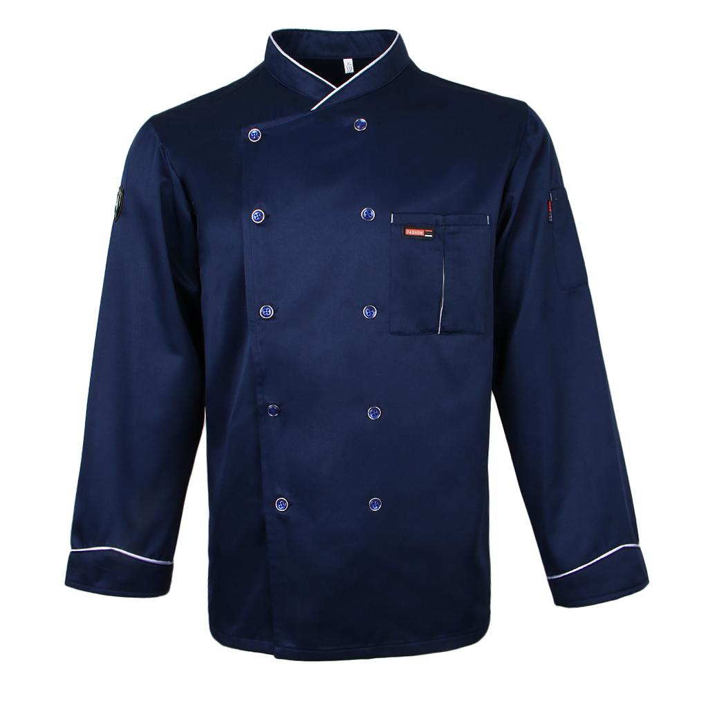 Men Women Piping Chef Jacket Coat Uniform Long Sleeve Hotel Kitchen Apparel Tops