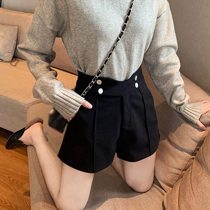 Quần đùi vải len ống rộng kiểu dáng thời trang phong cách Hàn Quốc dành cho nữ