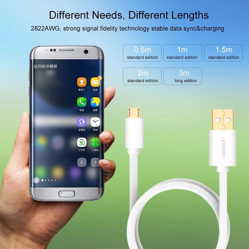 Ugreen UG10847US125TK 0.5M màu Trắng Cáp sạc truyền dữ liệu USB 2.0 sang MICRO USB lõi đồng - HÀNG CHÍNH HÃNG