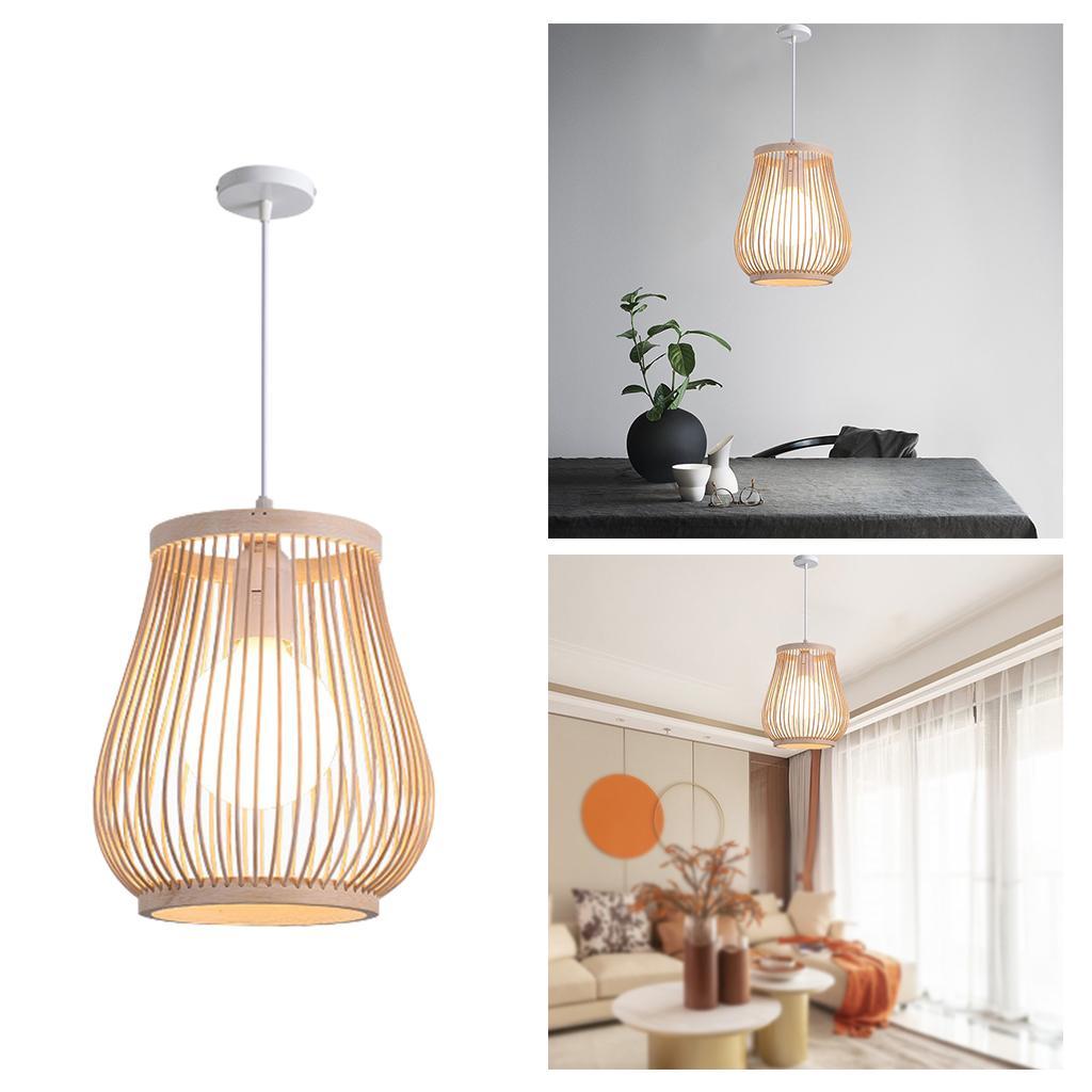 Natural Bamboo Rattan Lantern Pendant Light Fixture Retro Ceiling Lamp