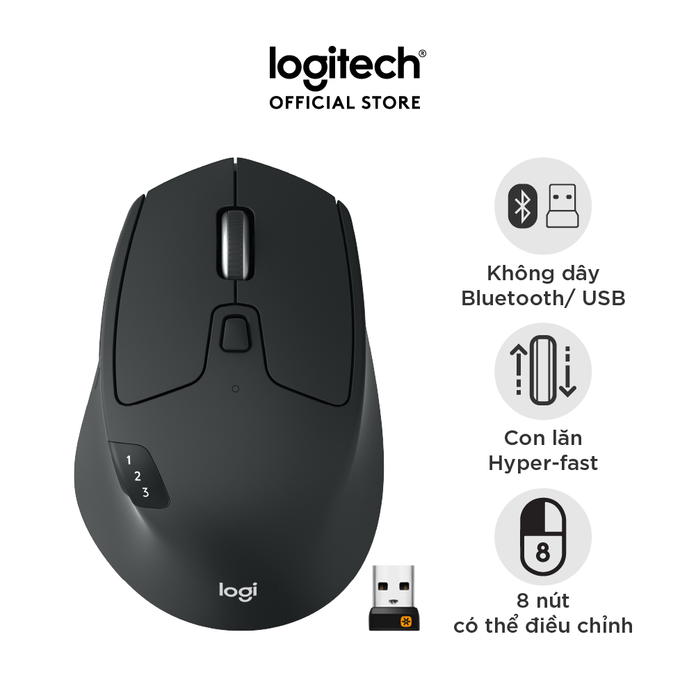 Chuột không dây bluetooth | USB Logitech M720 - Kết nối đa thiết bị, pin 2 năm, tương thích Mac | Windows - Hàng chính hãng