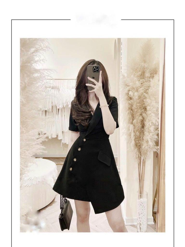 ĐẦM CỔ VEST KẾT NÚT ĐẮP TÀ 11397