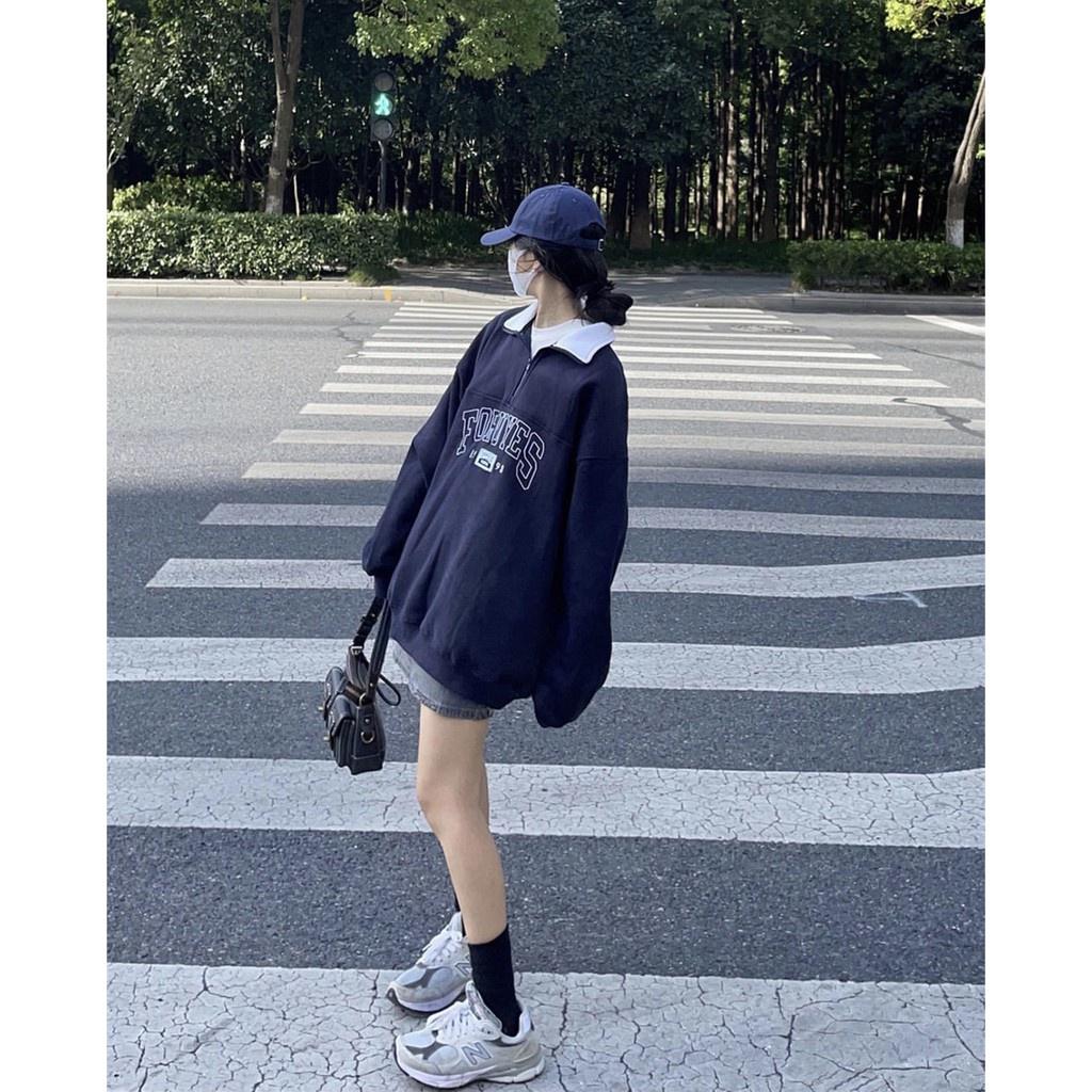 Áo Sweater Oversize Tay Bồng Foruyfs Nữ  Nana's House - FREESHIP  Hoodie suông trơn dáng thụng, họa tiết chữ nổi bật